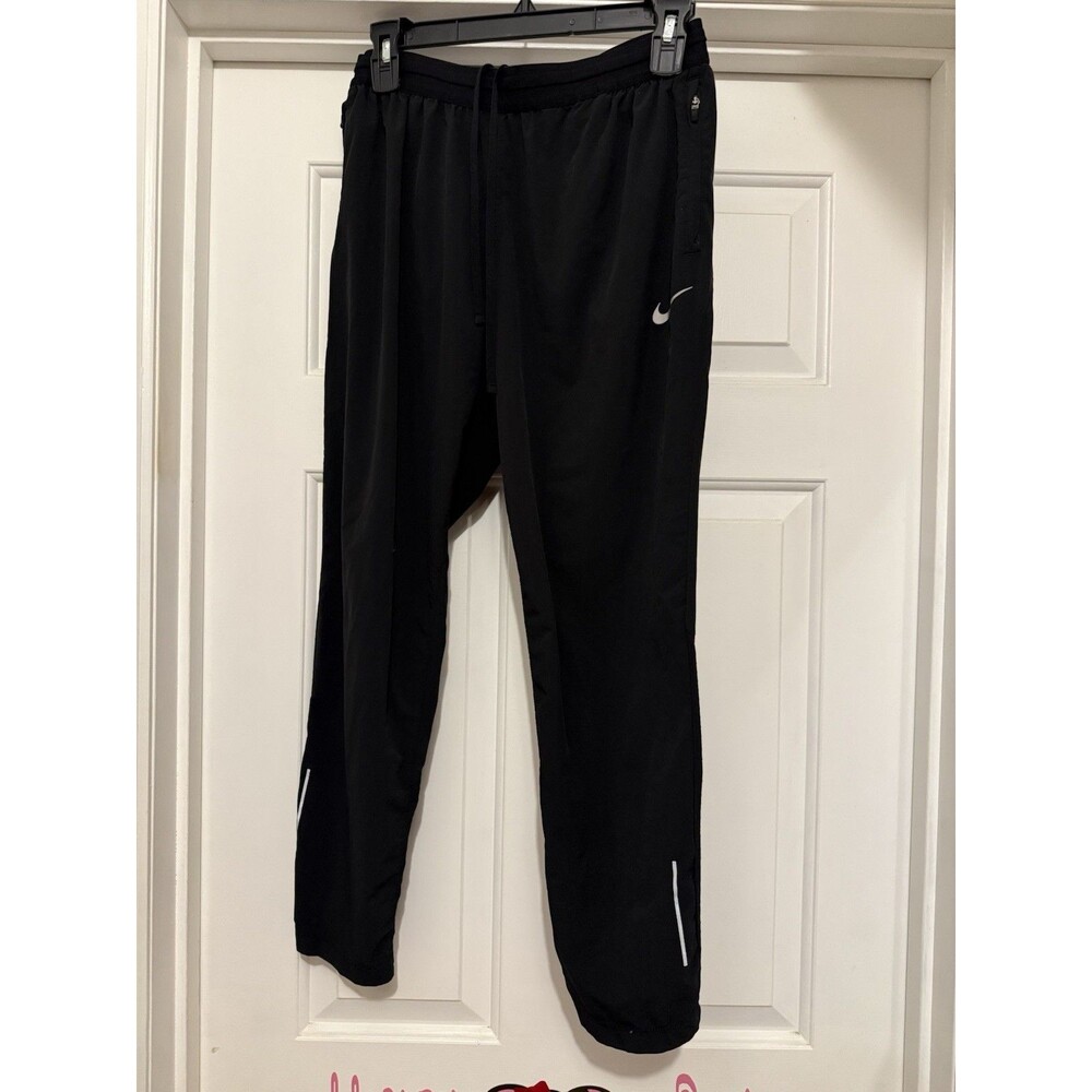 Nike Womens Dri-Fit Running Pants M Black Pull On Zip Pockets Reflective